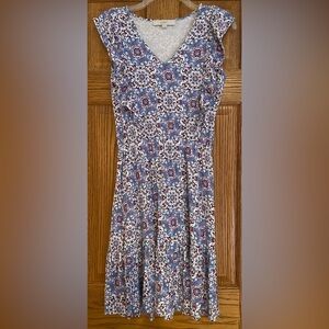 LOFT RUFFLE SLEEVE FLORAL PRINT ELASTIC WAIST DRESS SIZE EXTRA SMALL